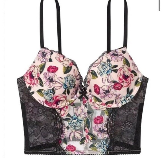 Victoria's Secret 32C Very Sexy Push-Up Bra Bustier Corset floral embroidered - Picture 3 of 10